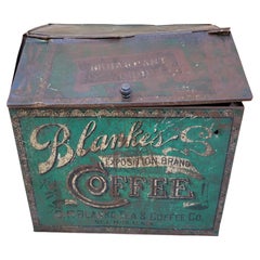 Antique C.F. Blanke Tea and Coffee Company Exposition Brand Green Tin Coffee Bin