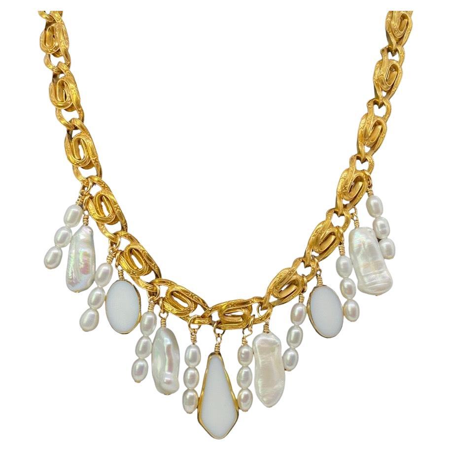 Chaîne ancienne ornée de perles et de perles en verre allemand, collier Entwine en vente