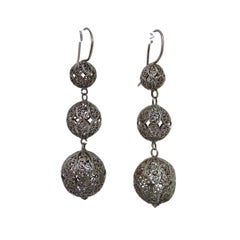 Antique chain earrings with clip and silver filigree spheres