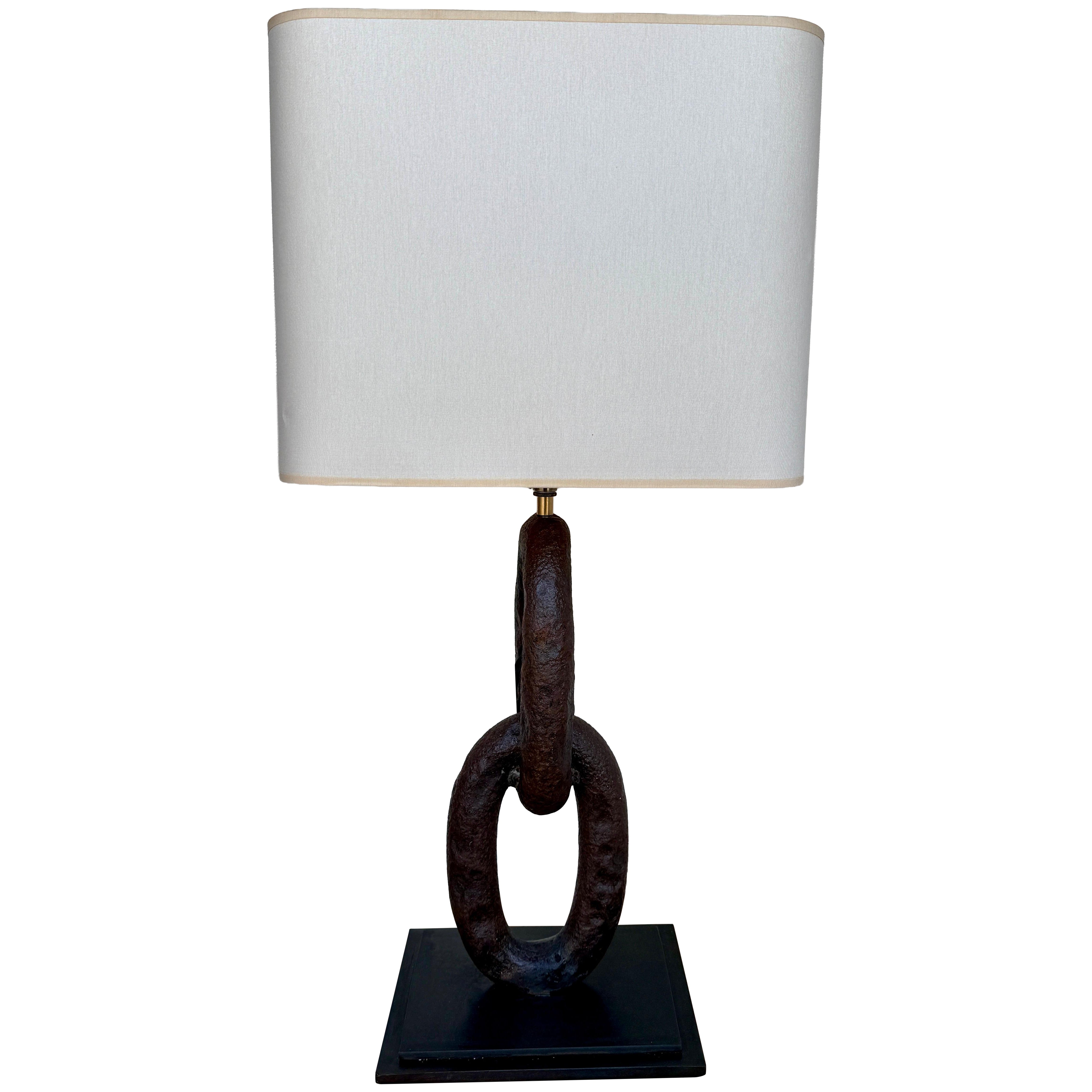 Antique Chain Link Base Table Lamp For Sale