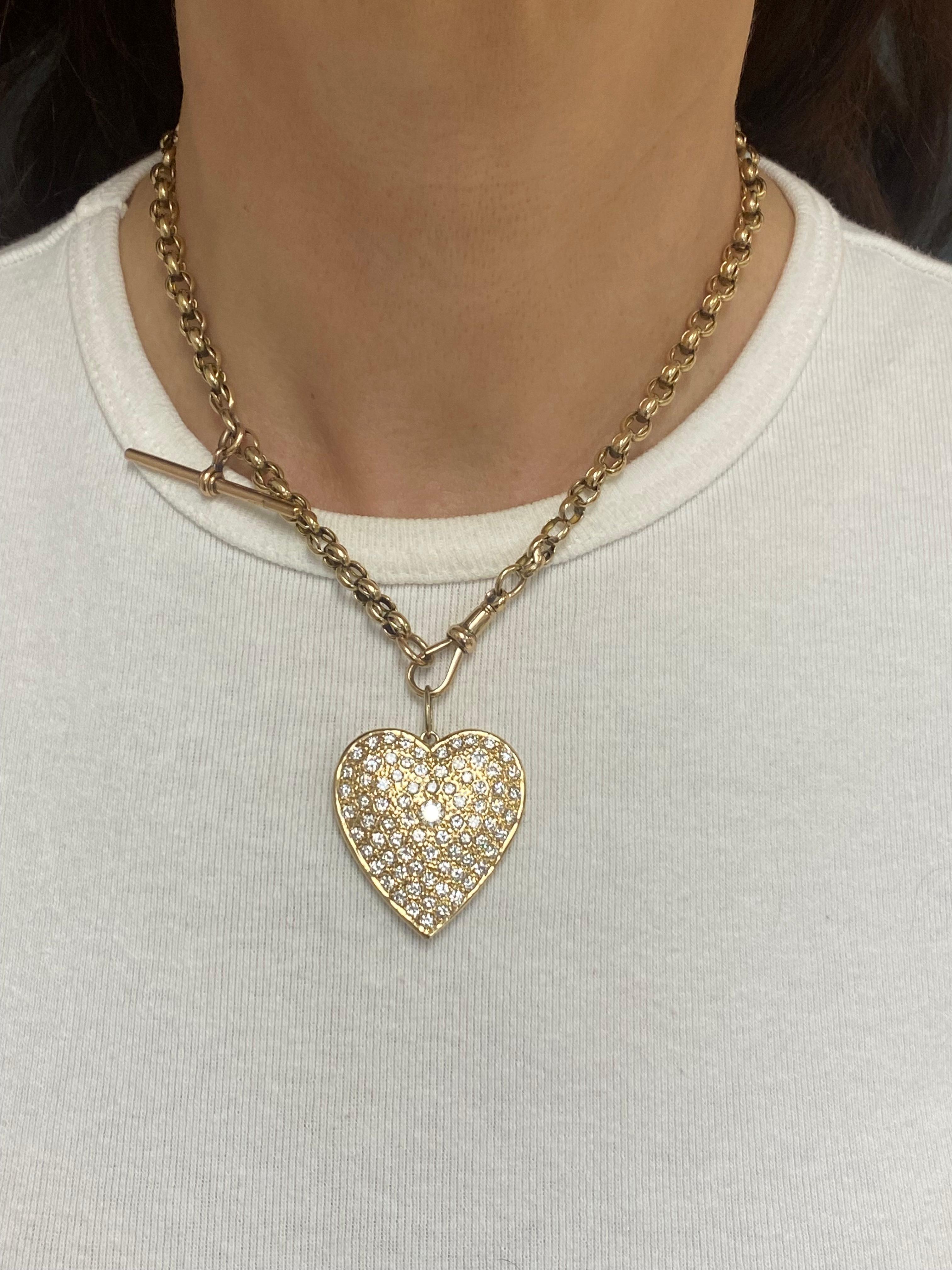 Antique Chain Necklace 9k Gold Diamond Heart 14K Gold Pendant For Sale 5