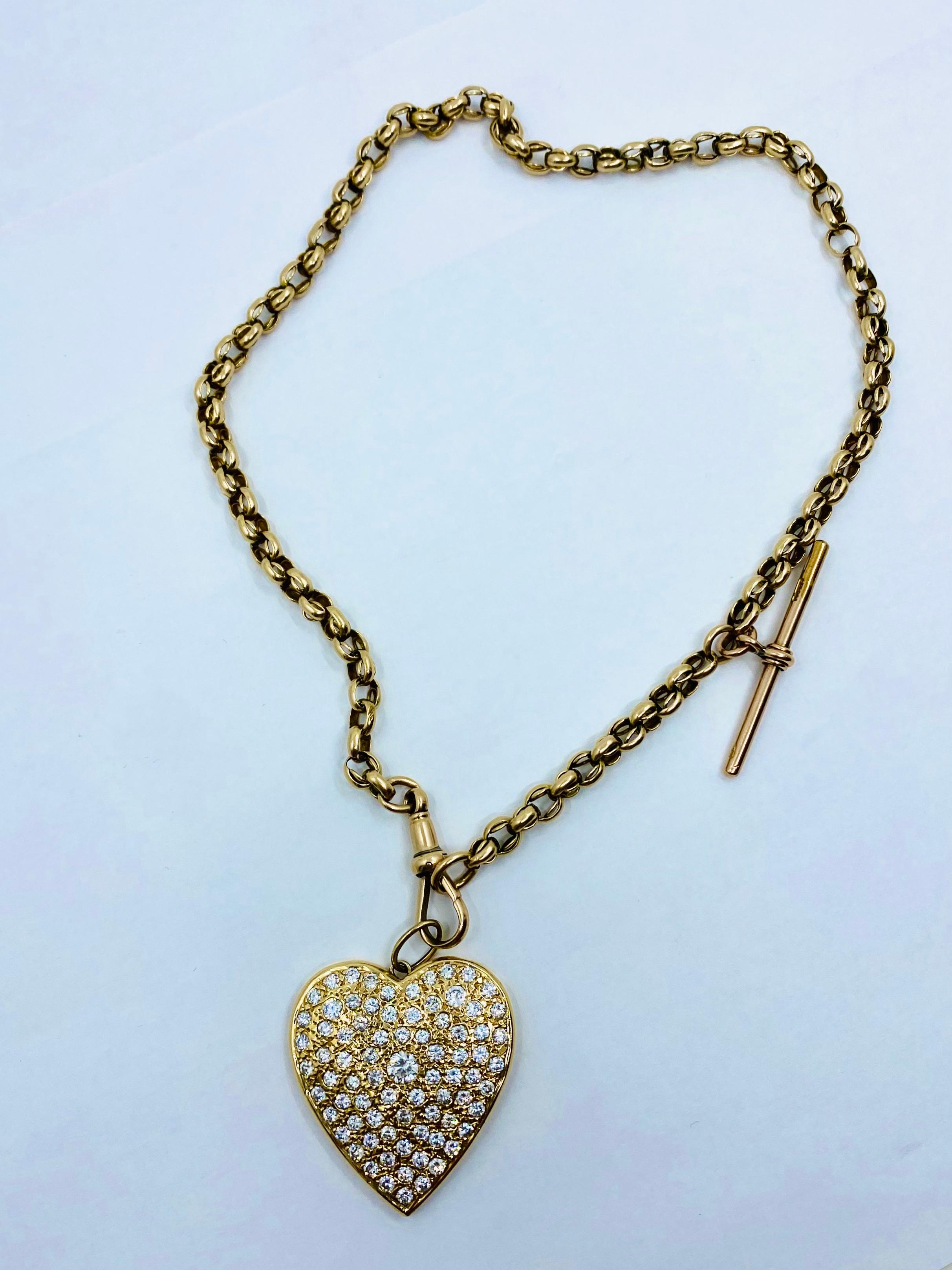 Antique Chain Necklace 9k Gold Diamond Heart 14K Gold Pendant For Sale 6