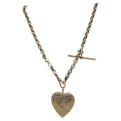 Collar Cadena Antiguo Oro 9K Corazón Diamante Colgante Oro 14K