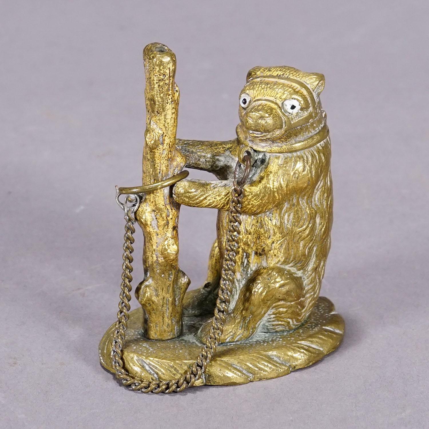German Antique Chained Bear Pillbox Made of Brass For Sale