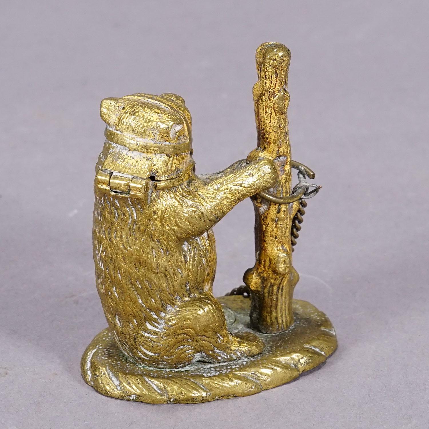 Cast Antique Chained Bear Pillbox Made of Brass For Sale