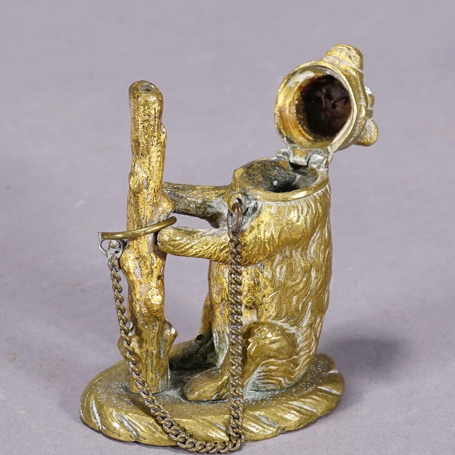 20th Century Antique Chained Bear Pillbox Made of Brass For Sale