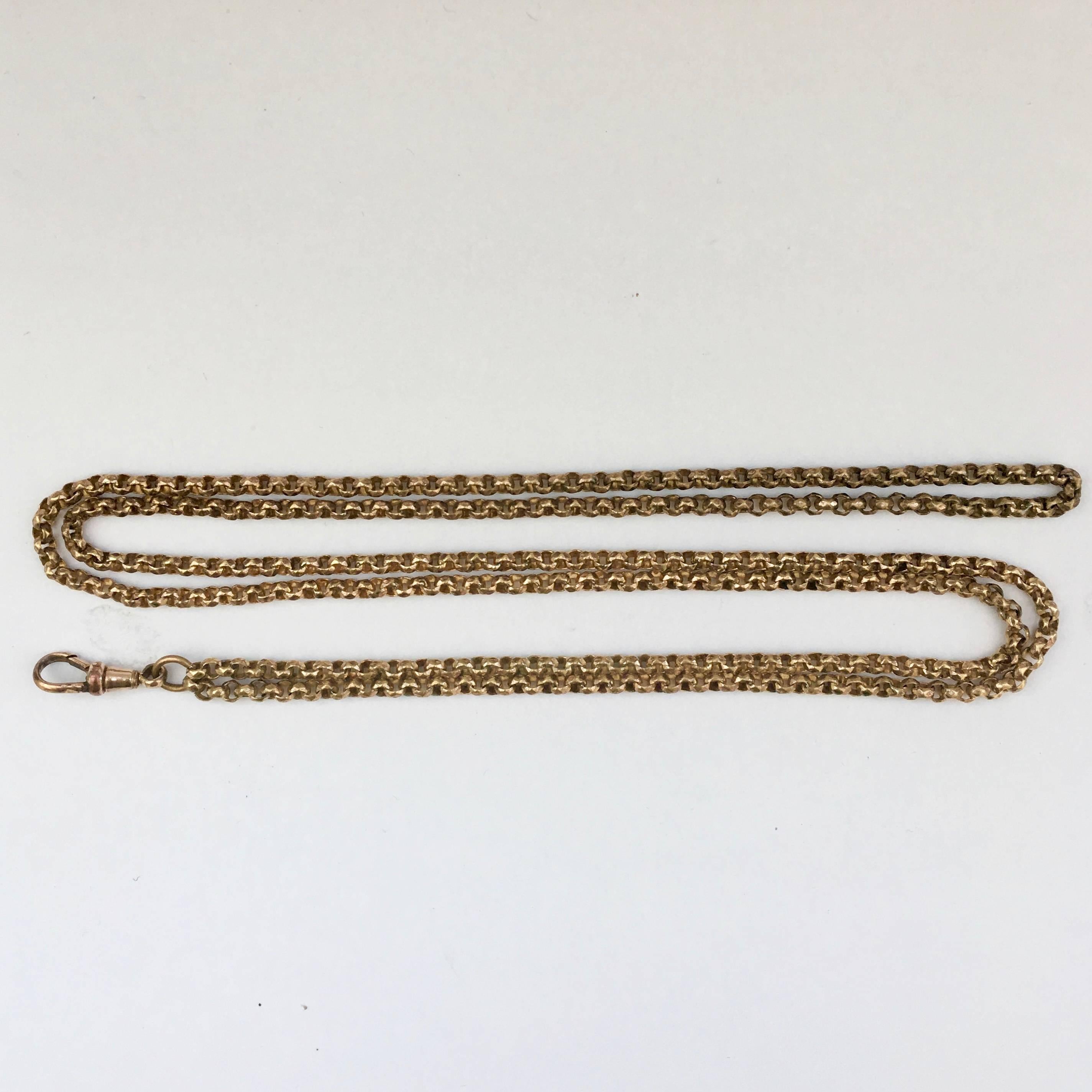 The queen of all chains, the longuard chain is both stylish and incredibly useful. This is a lovely long gilt brass example with beautifully faceted, solid moulded links. It can be worn in a multitude of ways and the lobster clasp is handy for