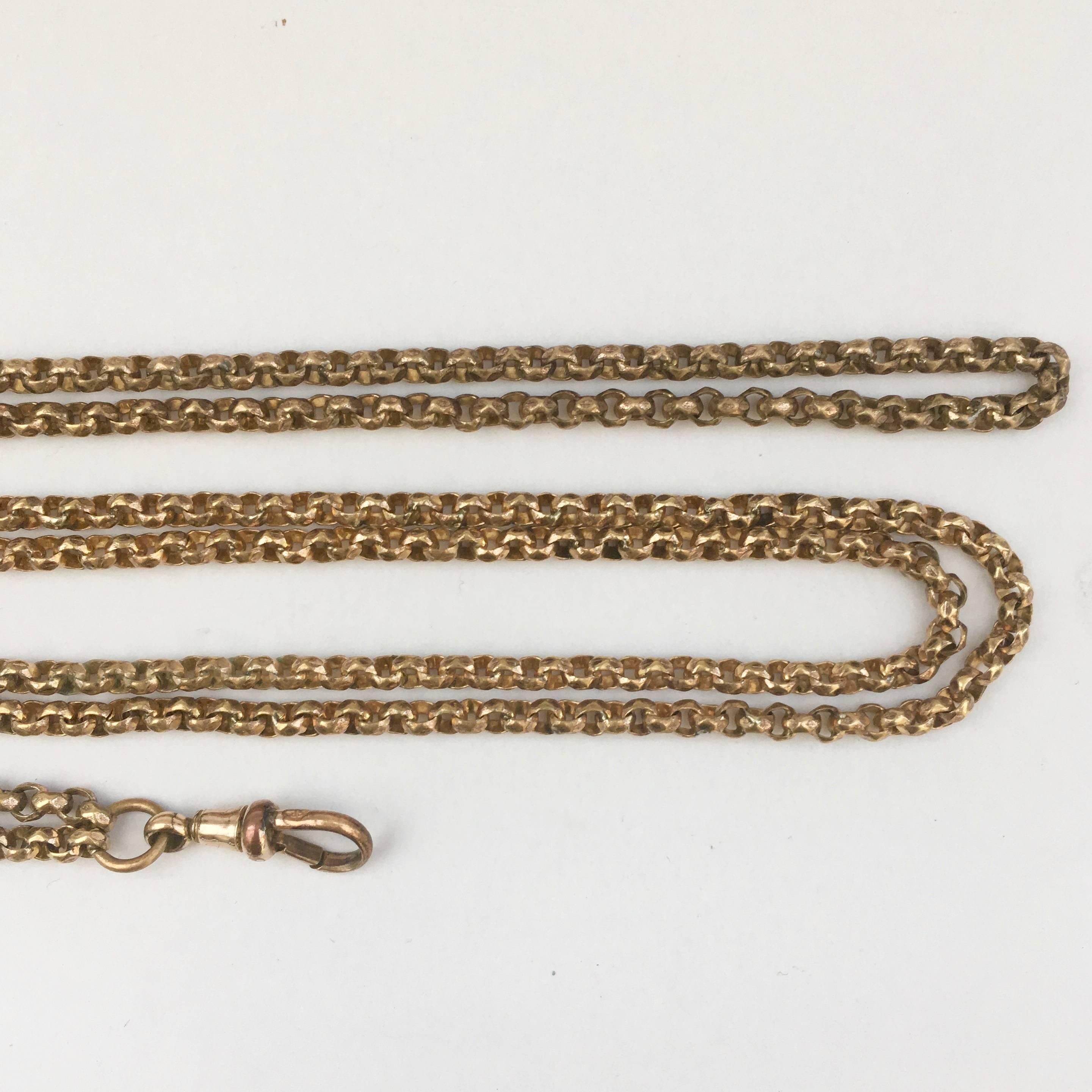 Edwardian Antique Chains Gilt Brass Necklace Vintage Jewelry Longuard Chain Charm Holder