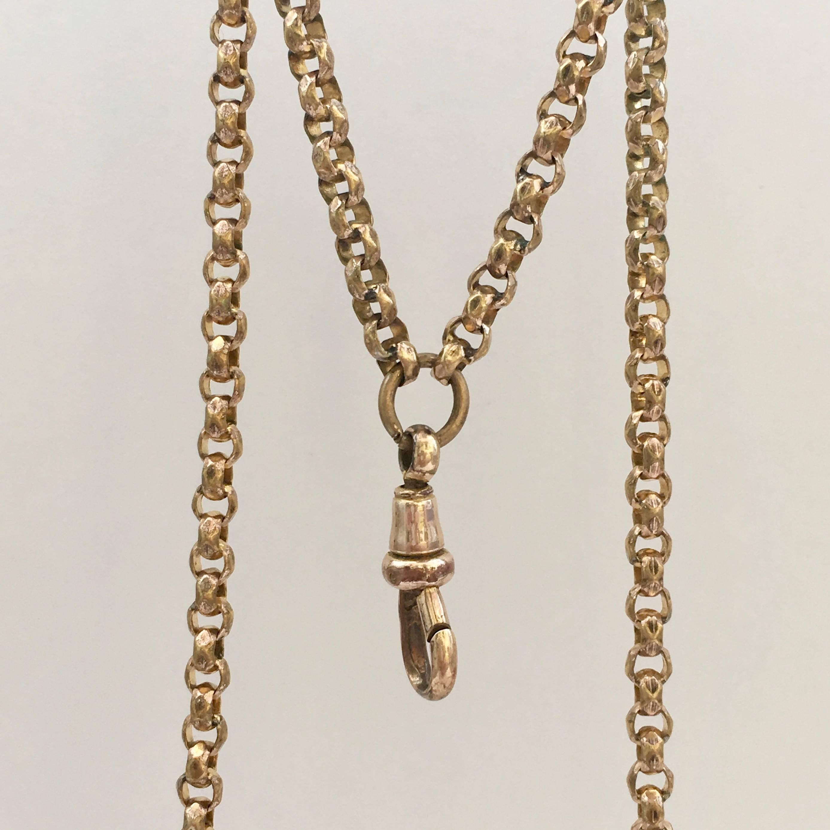 Antique Chains Gilt Brass Necklace Vintage Jewelry Longuard Chain Charm Holder 1
