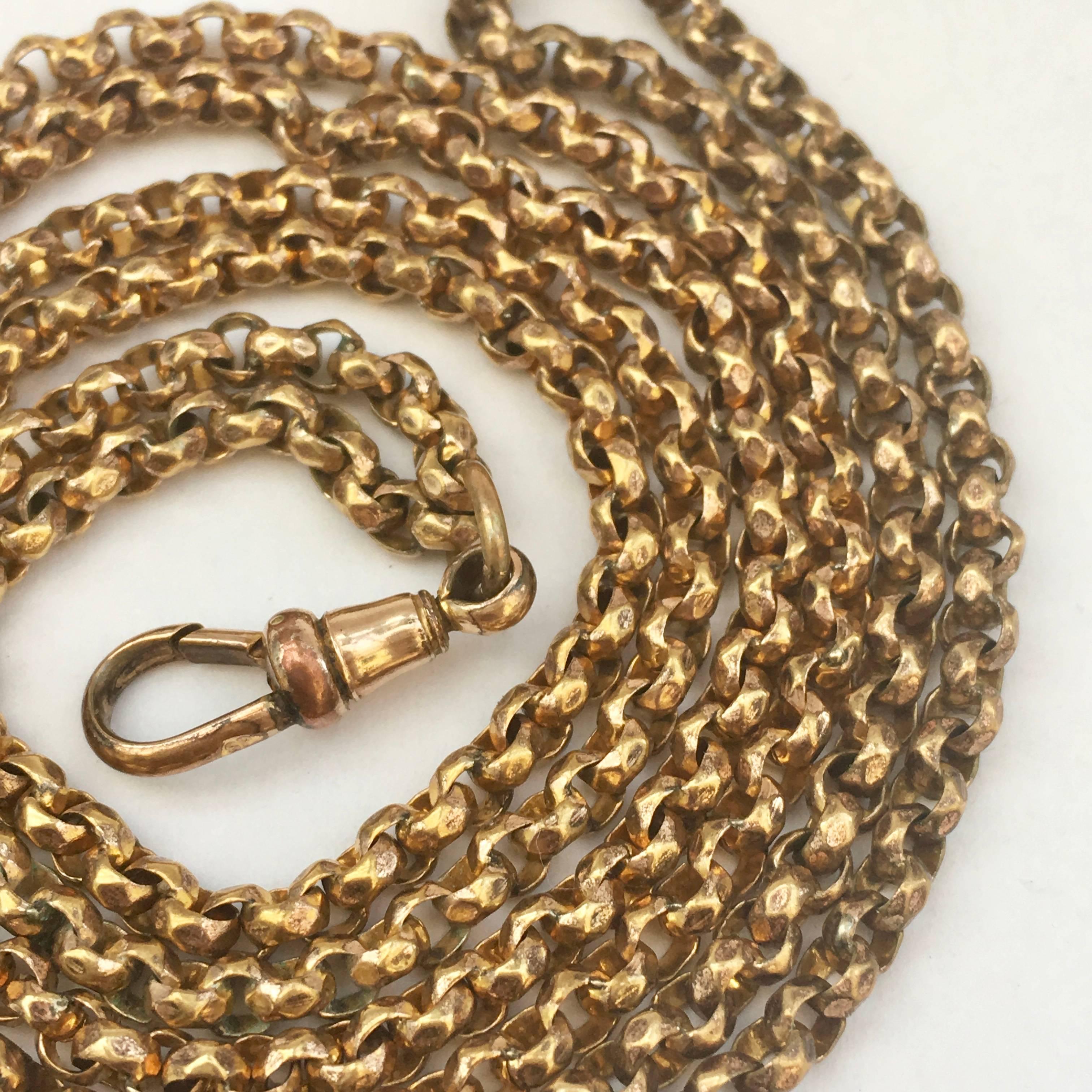 Antique Chains Gilt Brass Necklace Vintage Jewelry Longuard Chain Charm Holder 2