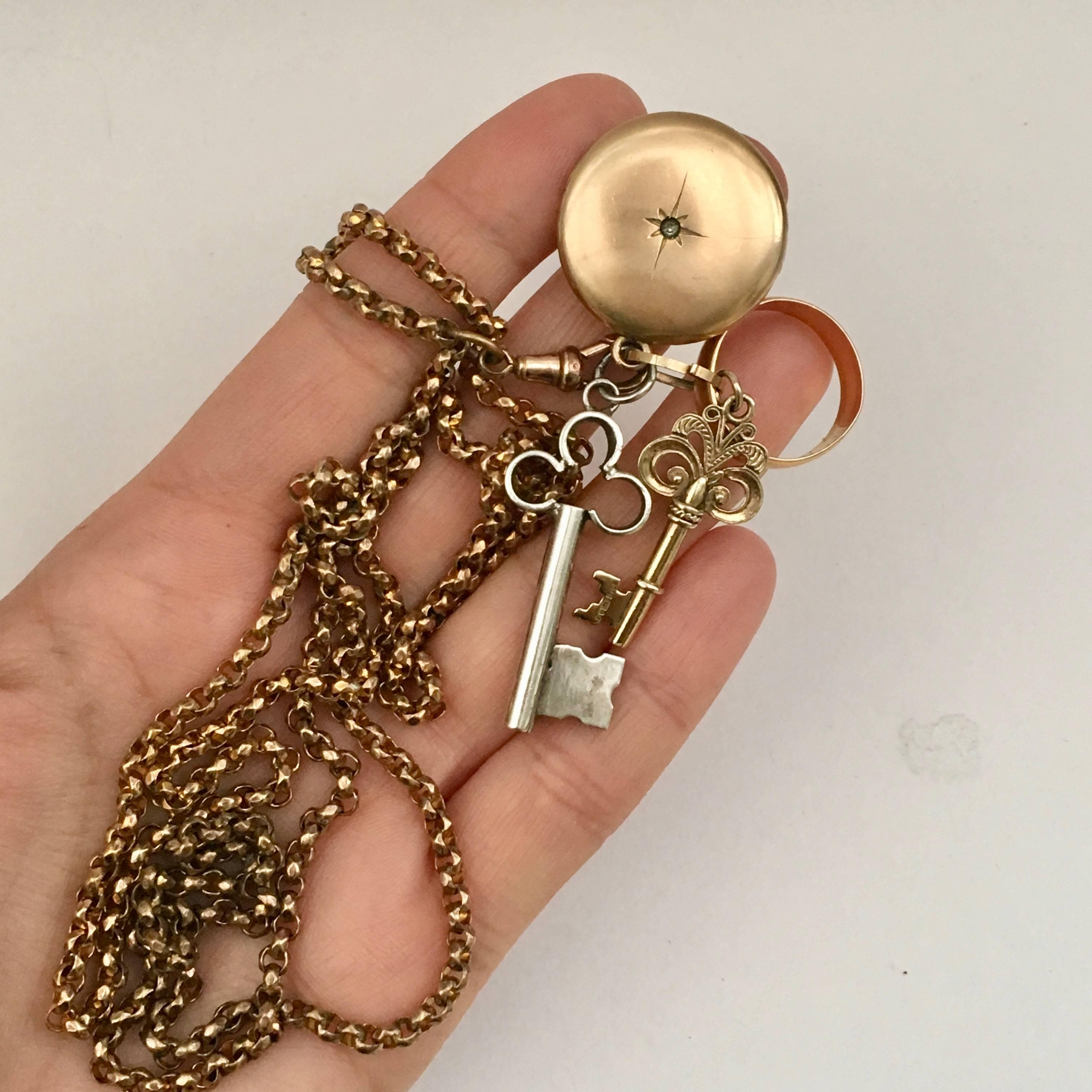 Antique Chains Gilt Brass Necklace Vintage Jewelry Longuard Chain Charm Holder 3