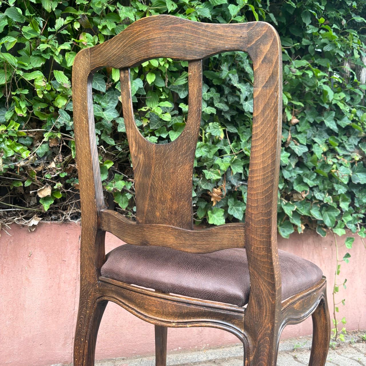 Antique chairs  6 pieces  solid oak & reupholstered leather For Sale 5