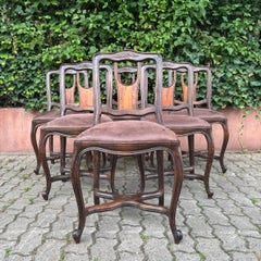 Antique chairs  6 pieces  solid oak & reupholstered leather