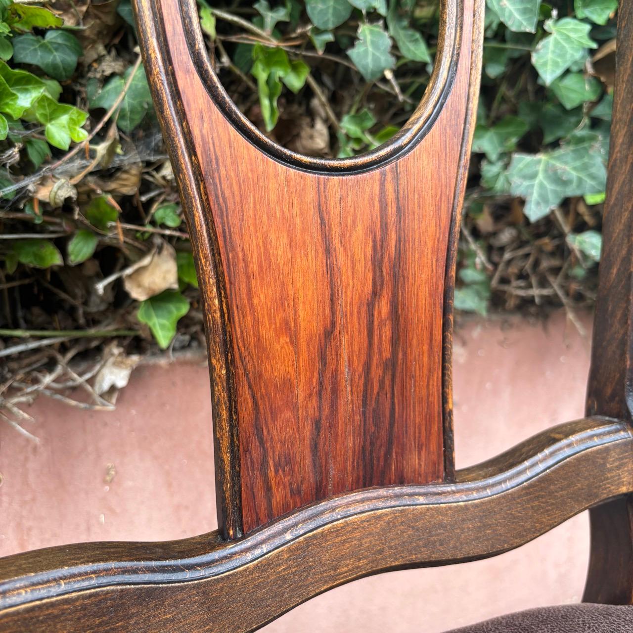 Leather Antique chairs  6 pieces  solid oak & reupholstered leather For Sale
