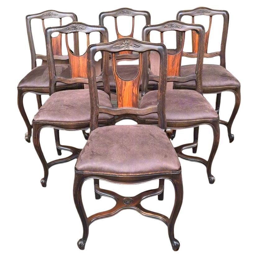 Antique chairs  6 pieces  solid oak & reupholstered leather For Sale
