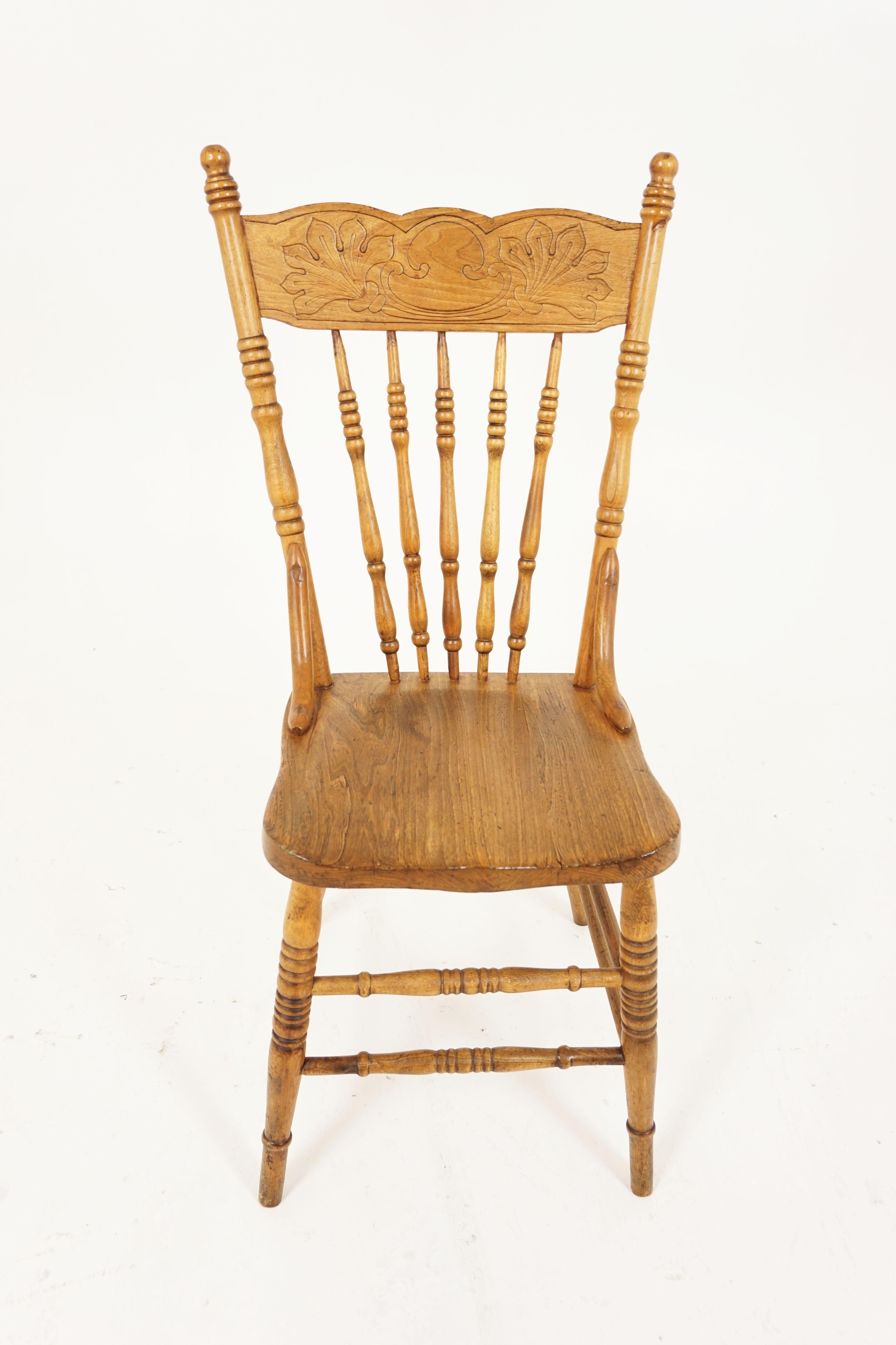 Hand-Crafted Antique Chairs, Set of 5, Ash Presstack Chairs, Solid Seats, American 1900 B2066
