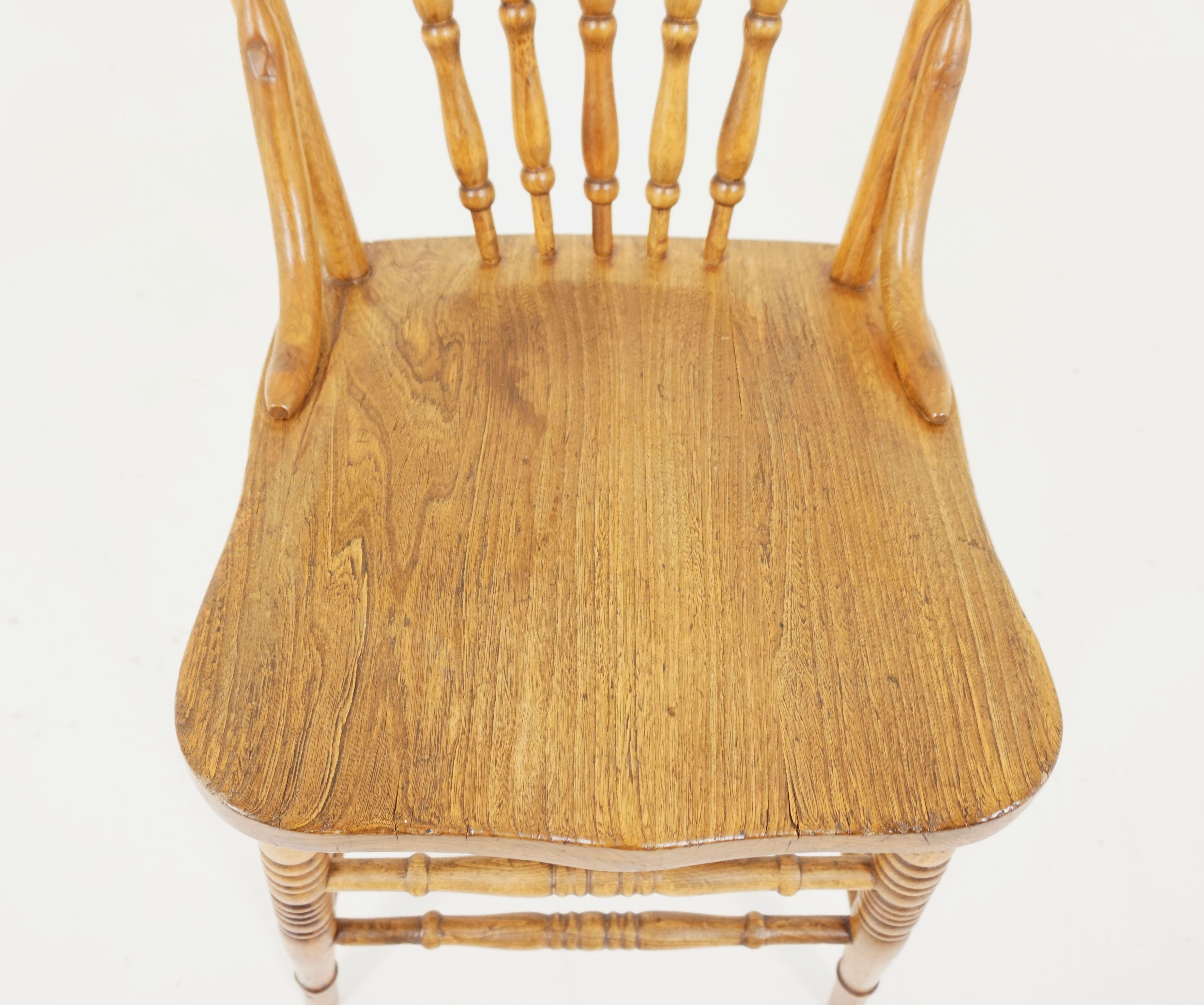 Early 20th Century Antique Chairs, Set of 5, Ash Presstack Chairs, Solid Seats, American 1900 B2066