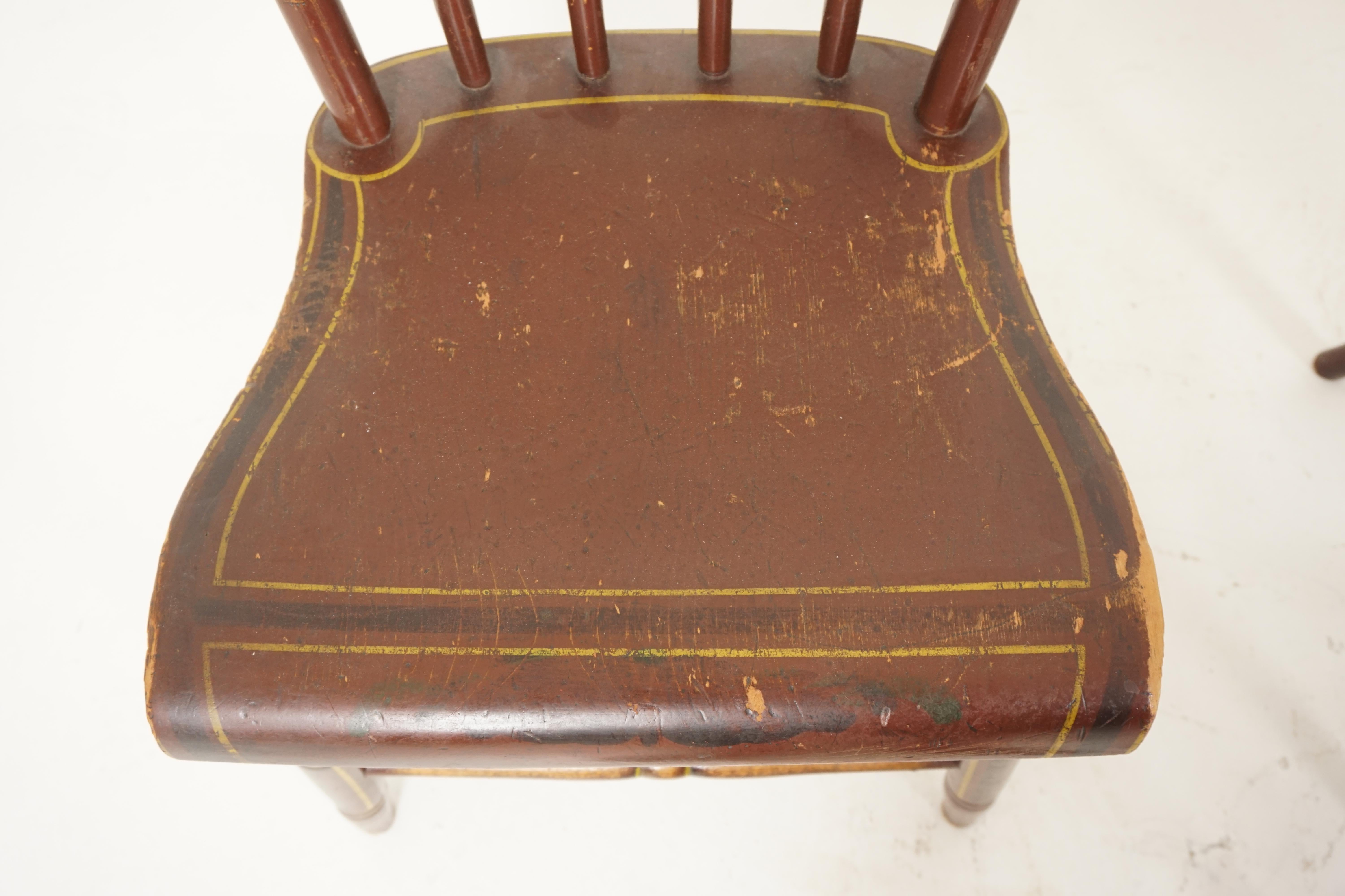 Antique hardwood chairs, set of 6, Pennsylvania dutch painted plank bottom chairs, America 1890, B2080

America 1890
Mad of hardwood (ex. Maple. Birch)
Hand painted with vestiges of paint on top rung and seats
Nice paint retention on