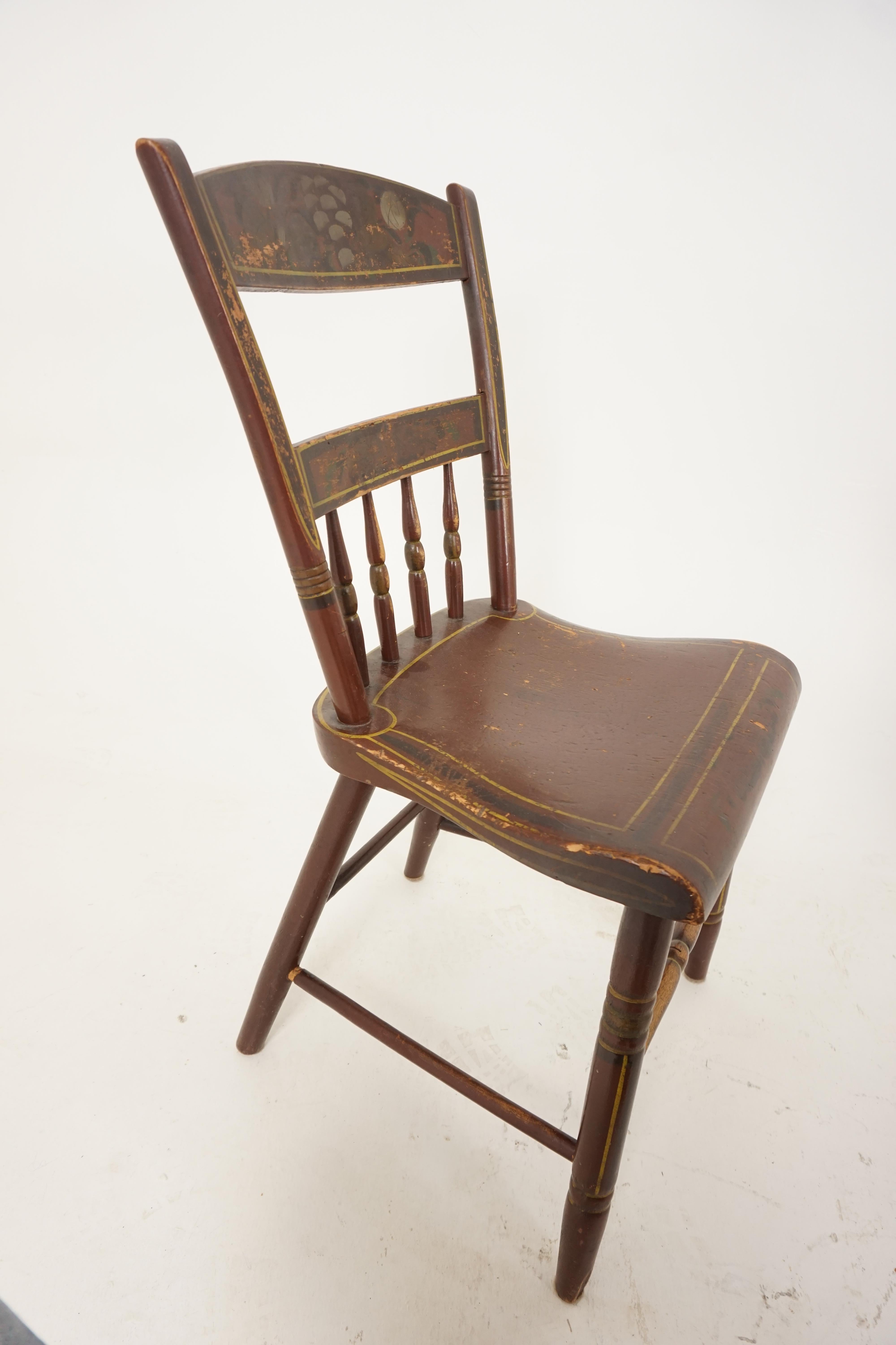 American Antique Chairs, Set of 6, Pennsylvania Dutch Painted Plank Bottom Chairs, 1890s