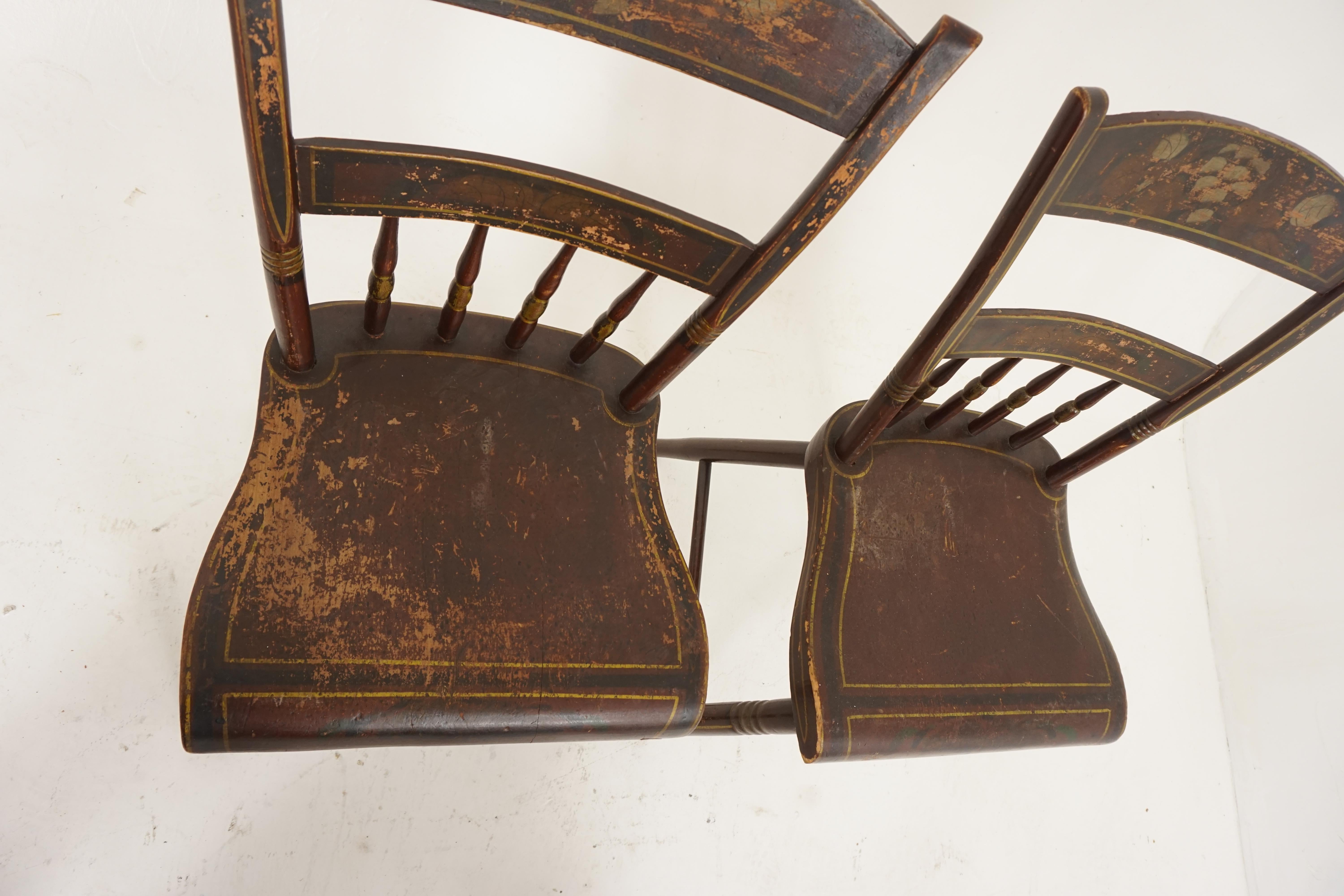 Late 19th Century Antique Chairs, Set of 6, Pennsylvania Dutch Painted Plank Bottom Chairs, 1890s