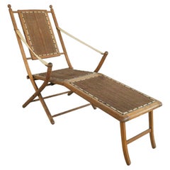 Antique Chaise Longue or Deck Chair in Oak