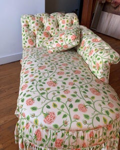 Antique Chaise Longue, Pink Tea Rose, Chintz Skirt & Pillow Lounge