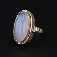 Antique Chalcedony and Enamel Ring of 14k Gold