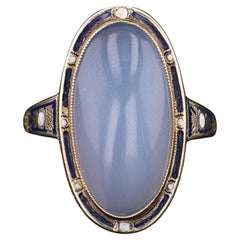 Antique Chalcedony and Enamel Ring of 14k Gold