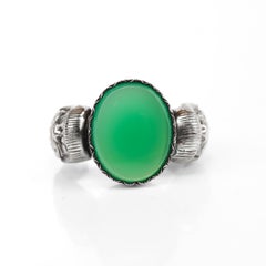Antique Chalcedony Figural Ring in Silver