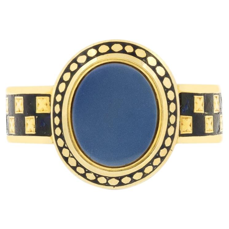 Antique Chalcedony Mourning Ring, hallmarked 1914