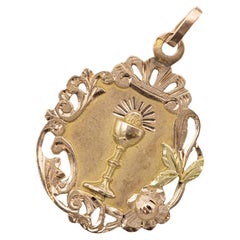 Antiker antiker Chalice & host - Französischer 18k Gold Antiker Anhänger - 1906 - Katholischer Anhänger