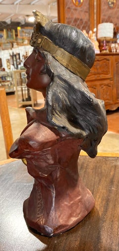 Antique Chalk Bust of “Cleopatra” with Head Band and Asp