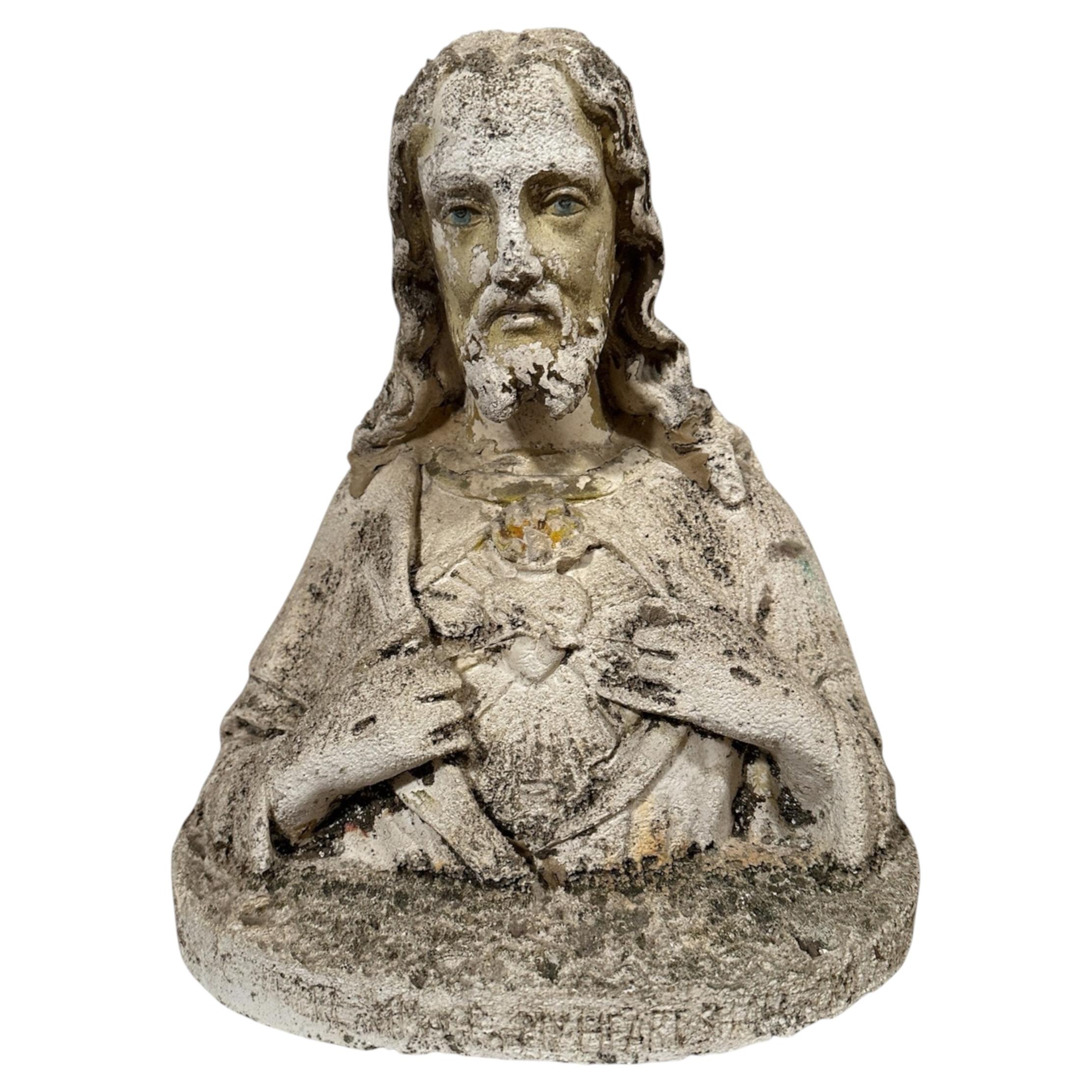 Antique Chalkware Statue of The Sacred Heart of Jesus - Penna Statuary Company