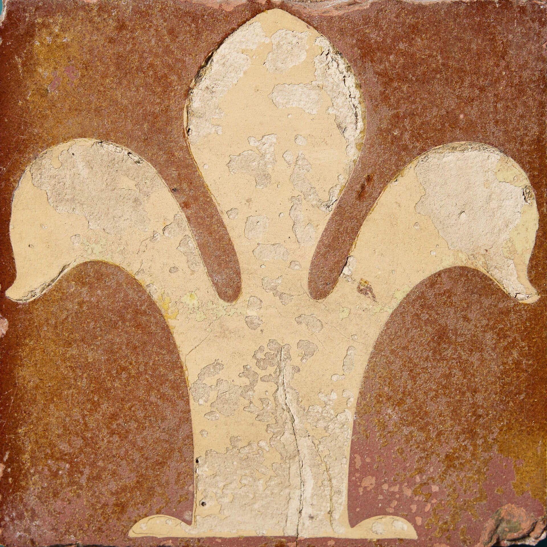 Medievale Antica piastrella ad encausto Chamberlain & Co Fleur de Lys in vendita