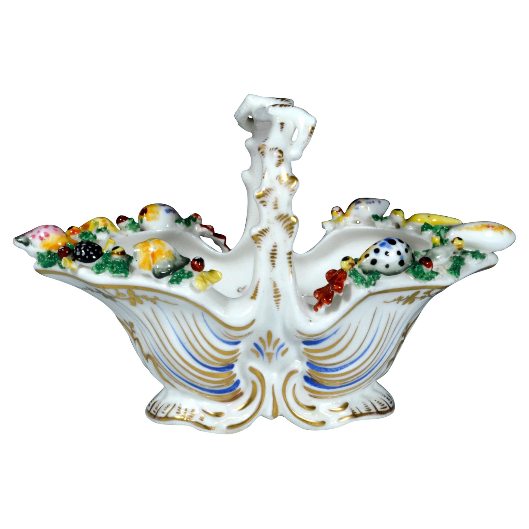Antique Chamberlain's Worcester Porcelain Botanical Basket with Sea Shell Border