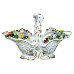 Antique Chamberlain's Worcester Porcelain Botanical Basket with Sea Shell Border