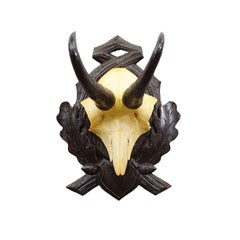 Antique Chamois Trophy on Carved Plaque, Germany ca. 1930s