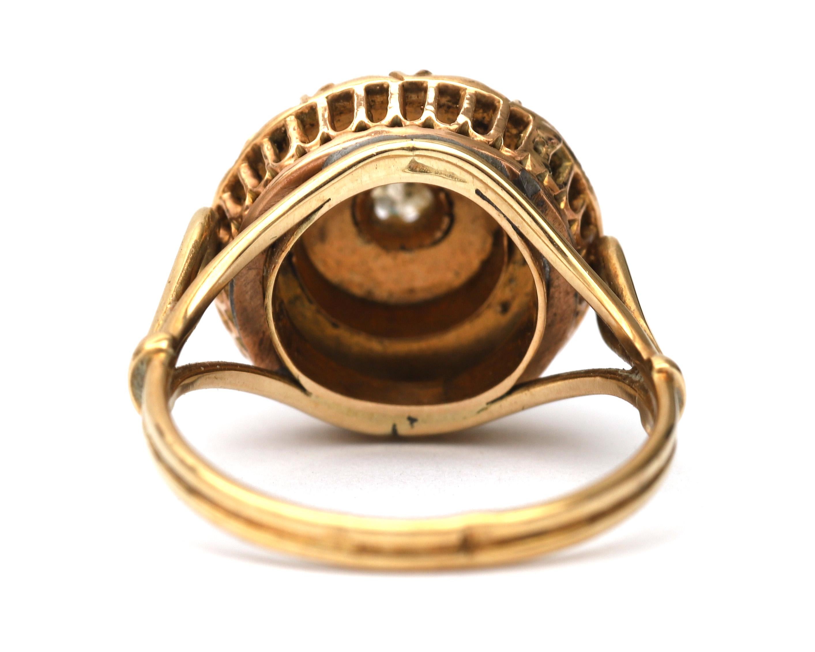 Antique Champagne Diamond Turquoise and Pearl Gold Ring In Good Condition For Sale In Rotterdam, NL