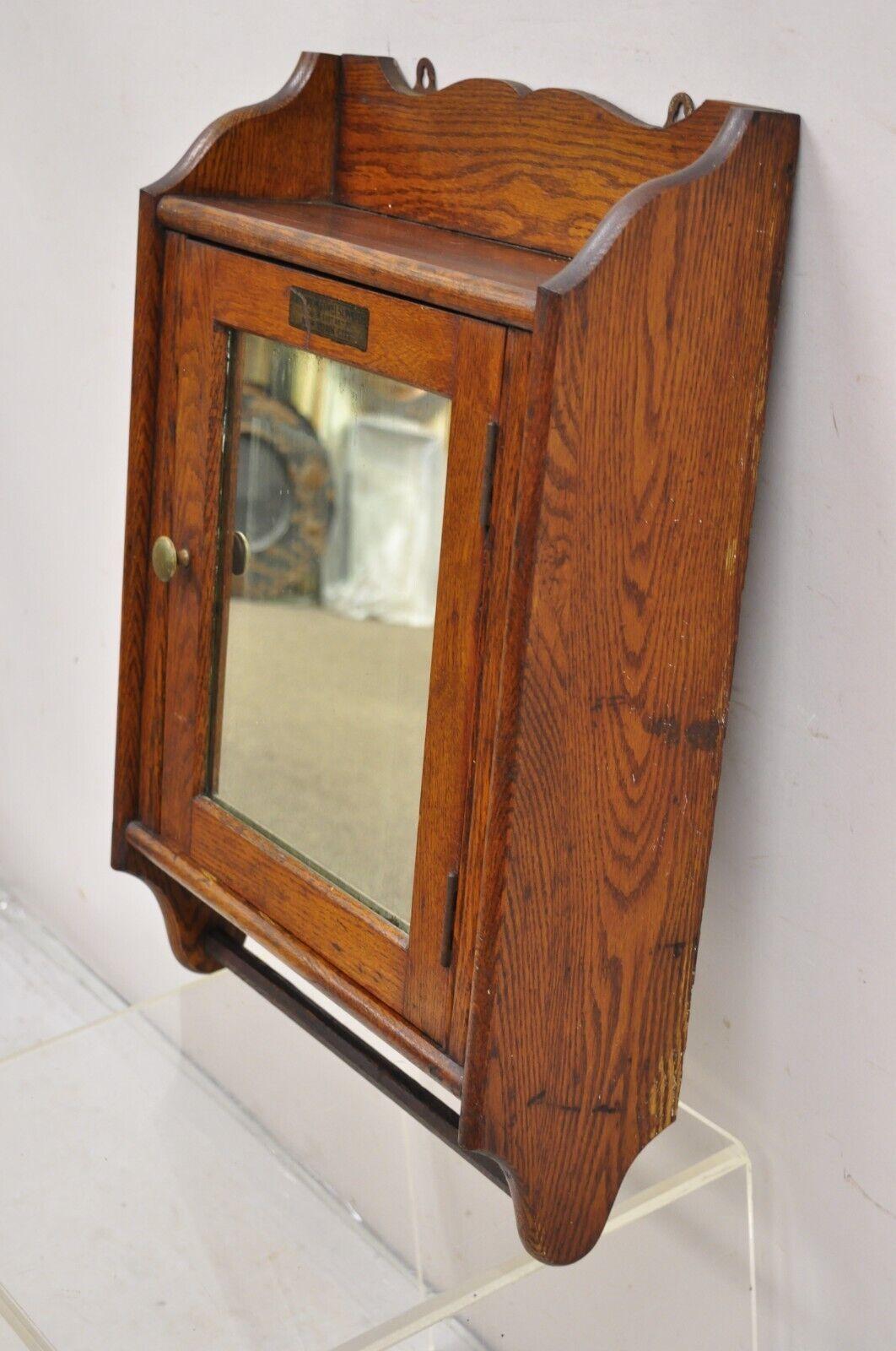 Antique Champion Towel Supply Oak Wood Bathroom Mirror Vanity Medicine Cabinet 2