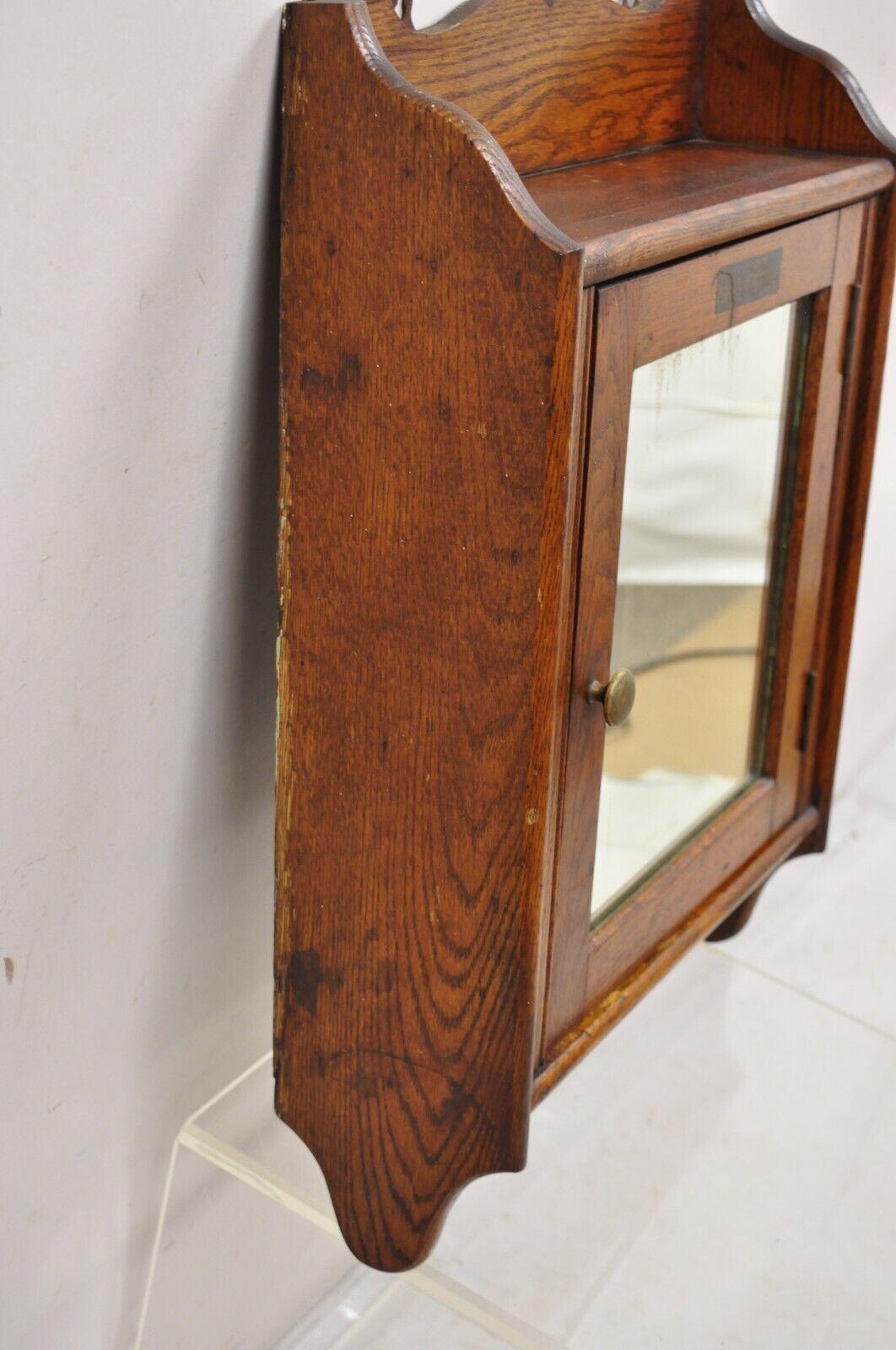 Antique Champion Towel Supply Oak Wood Bathroom Mirror Vanity Medicine Cabinet 4