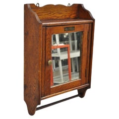 Antique Champion Towel Supply Oak Wood Bathroom Mirror Vanity Medicine Cabinet
