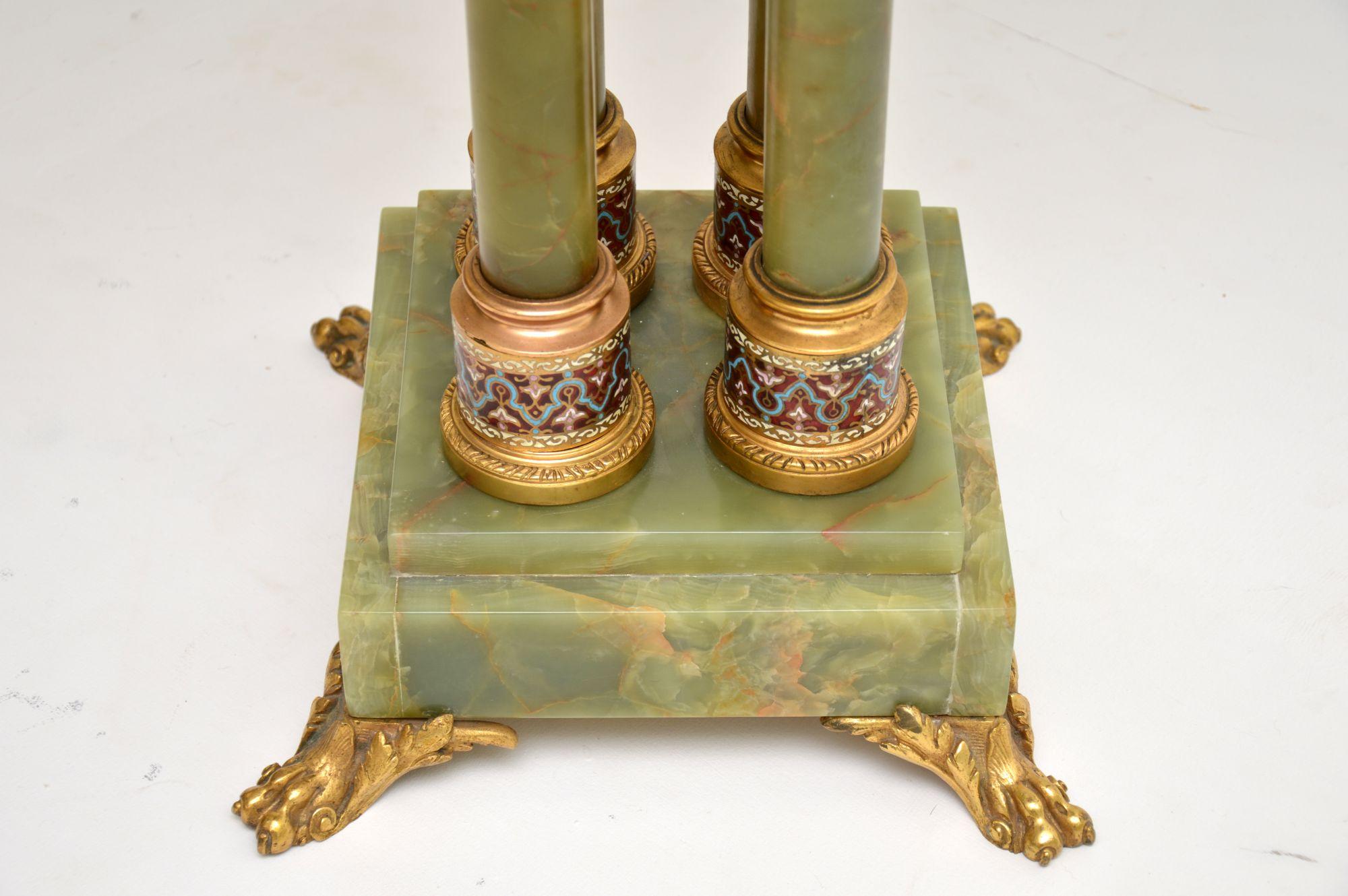 Antique Champlevé and Cloisonné Enamel Mounted Git Bronze Onyx Table Stand 5