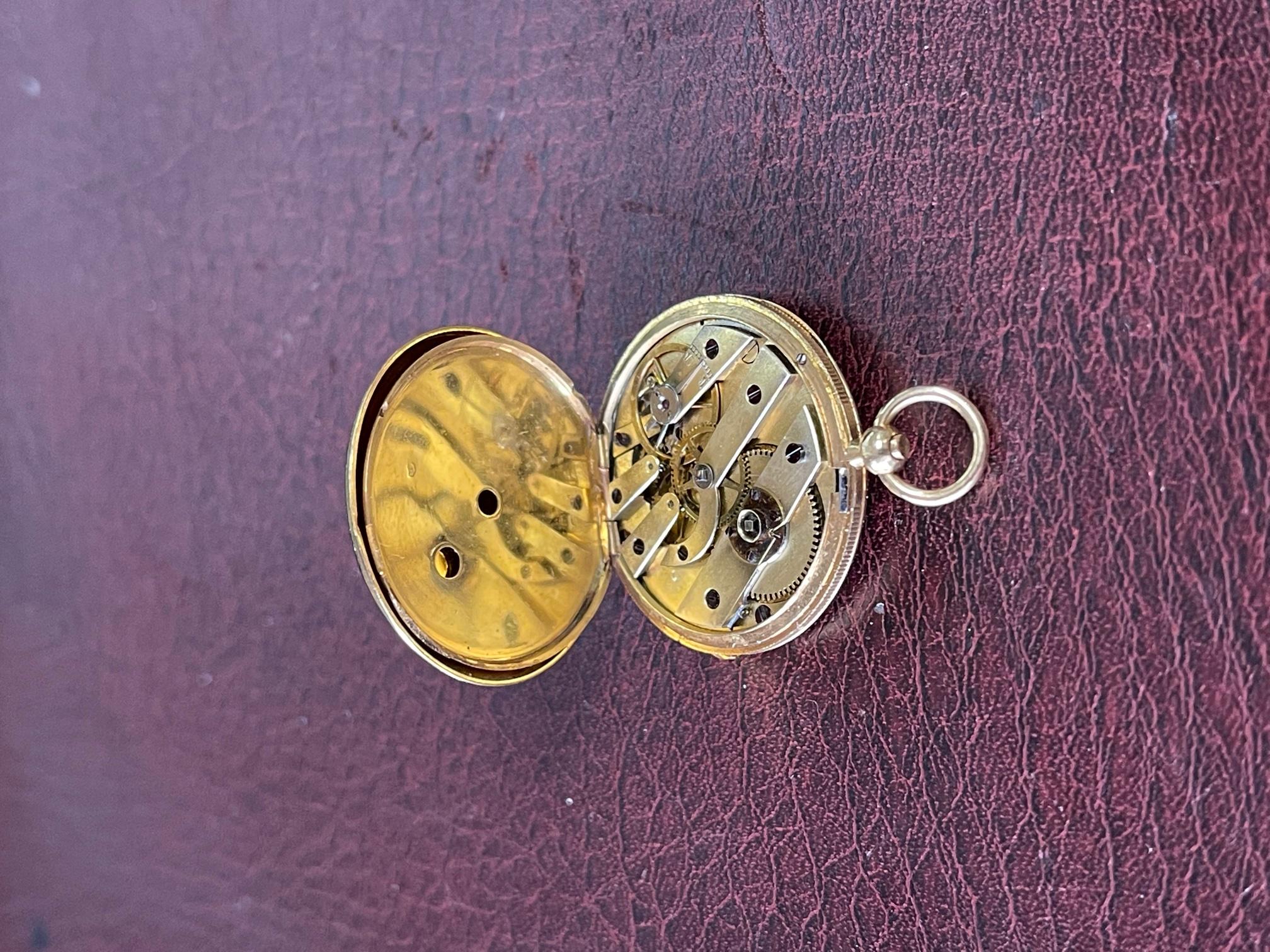 Antike Champlevé Grün Emaille Diamant Châtelaine und Uhr Estate Fine Jewelry im Zustand „Hervorragend“ im Angebot in Montreal, QC