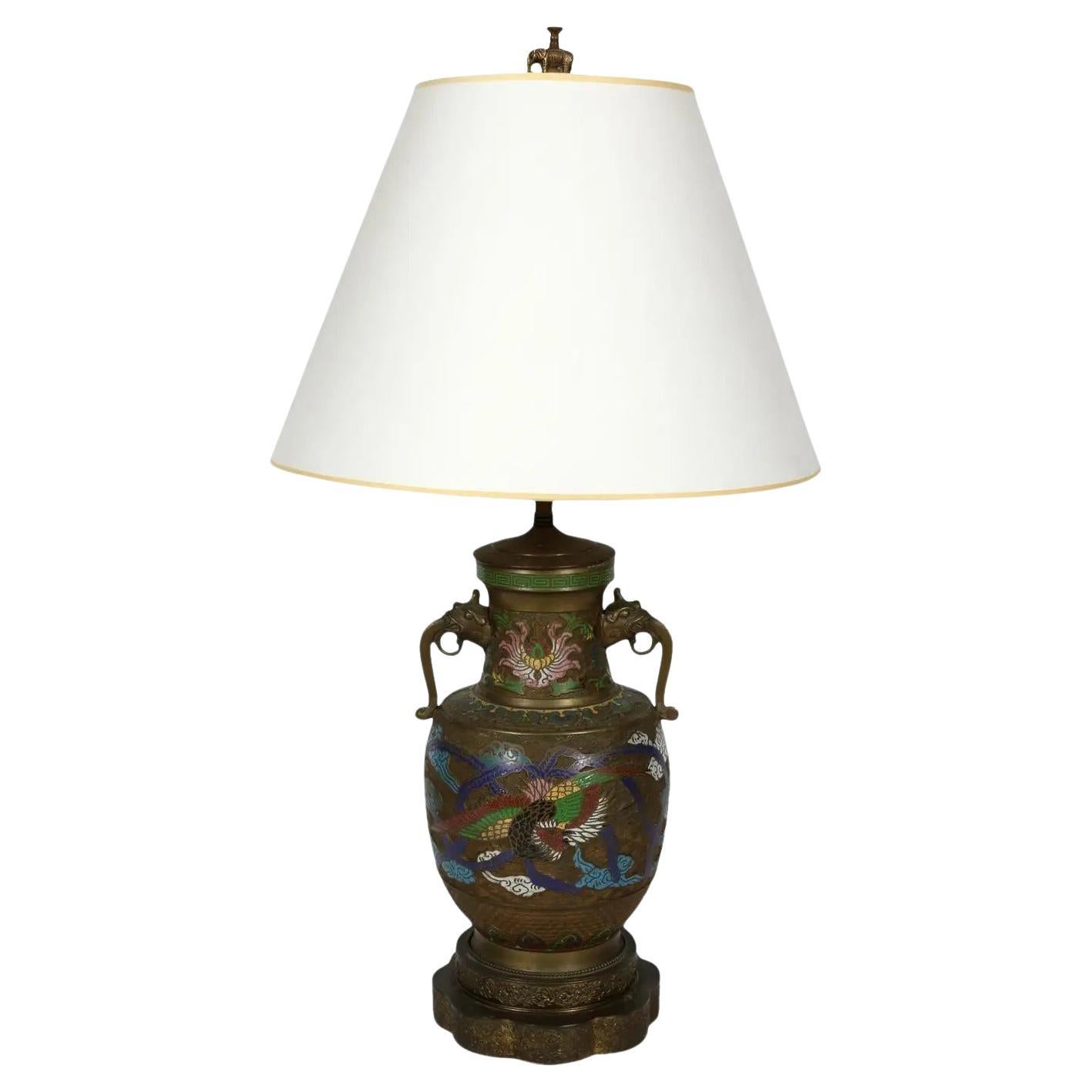 Antique Champlevé Handled Urn Mounted as Lamp For Sale