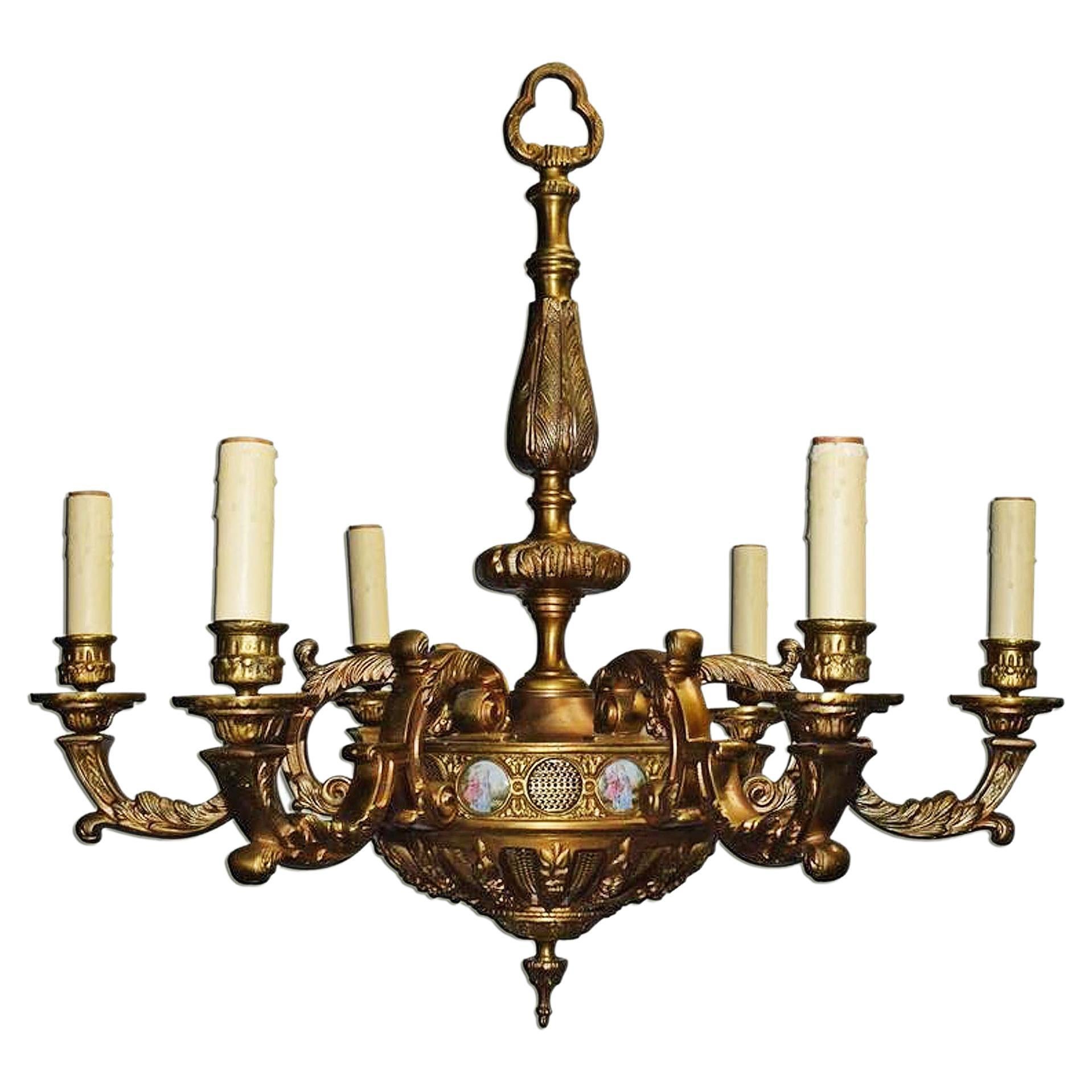 Antique Chandelier, Bronze with Porcelain Plaques For Sale at 1stDibs |  antique chandeliers, antique chandelier for sale, antiques chandeliers
