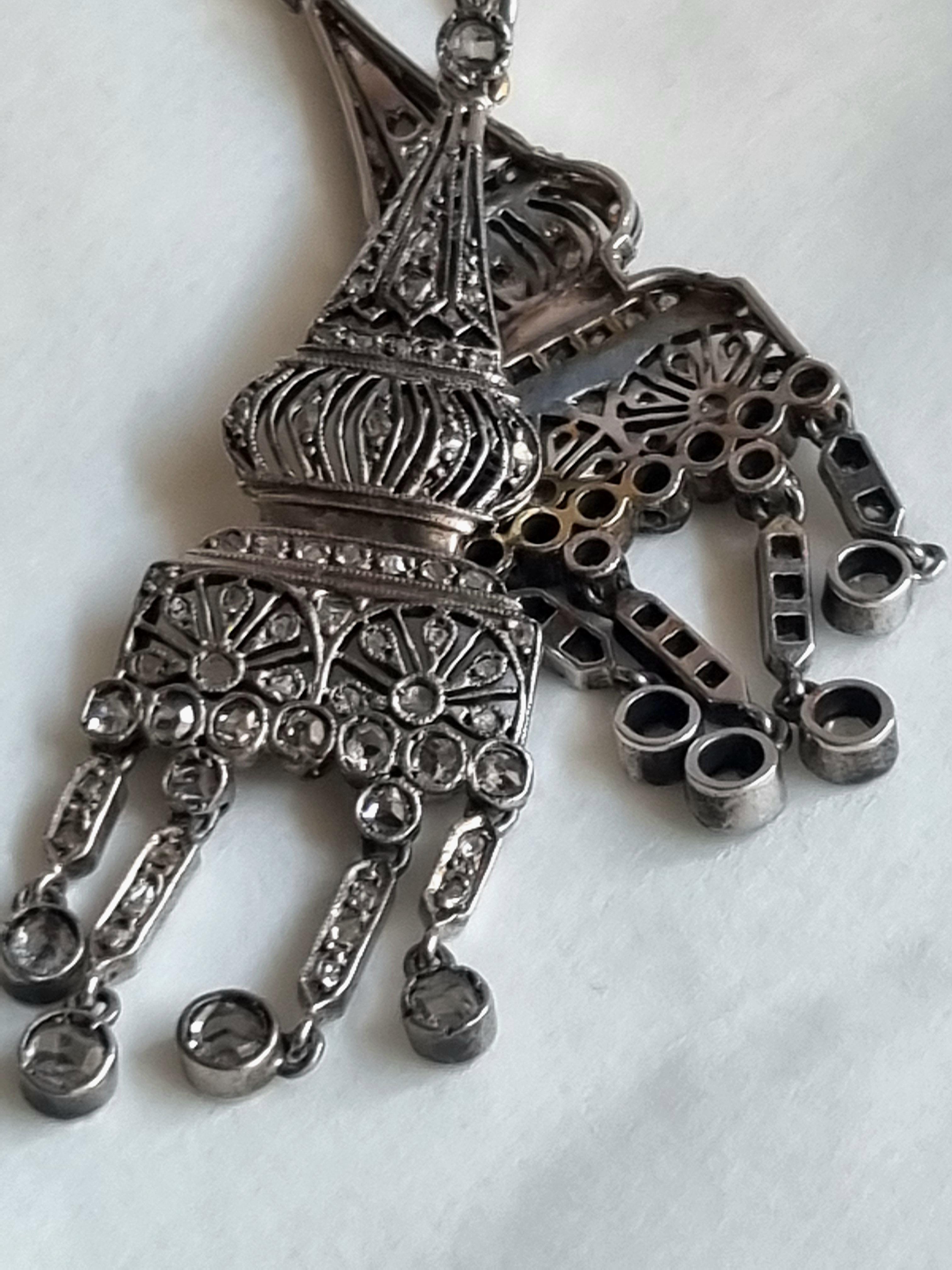 Boucles d'oreilles chandelier anciennes avec diamants taillés en rose, monture en argent, vers 1900 Pour femmes en vente