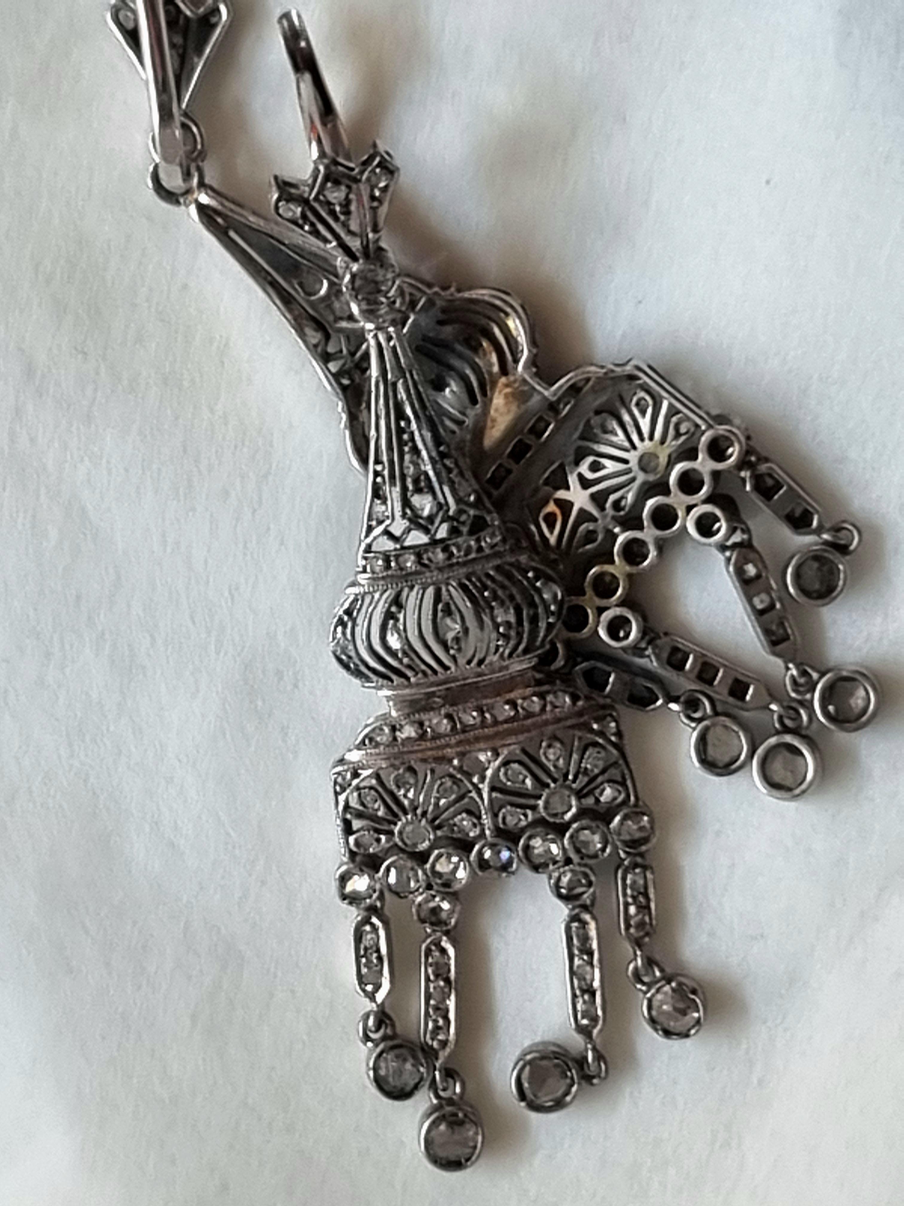 Boucles d'oreilles chandelier anciennes avec diamants taillés en rose, monture en argent, vers 1900 en vente 3