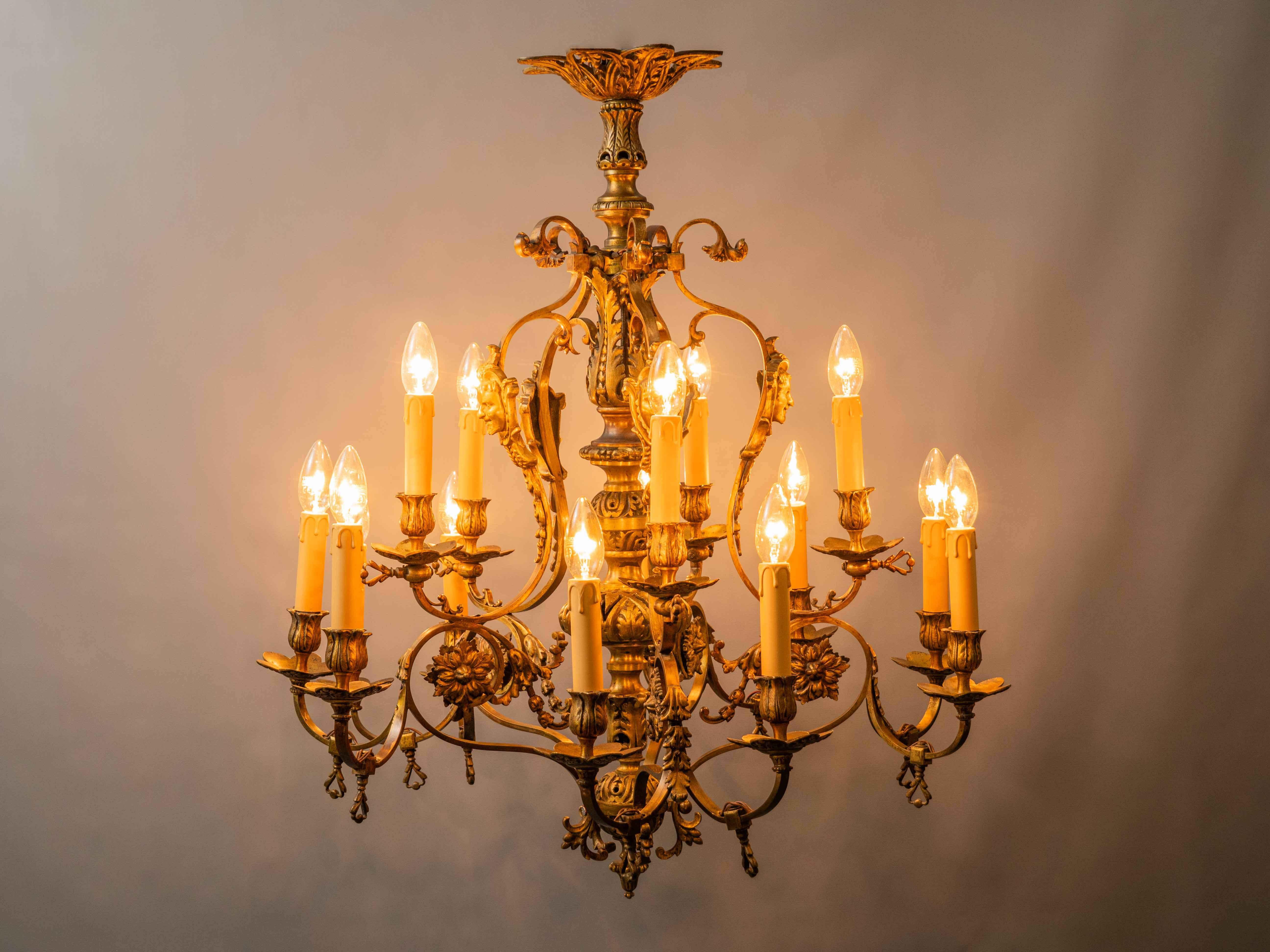 Antique chandelier for 15 bulbs In Good Condition For Sale In STRAČOV, CZ