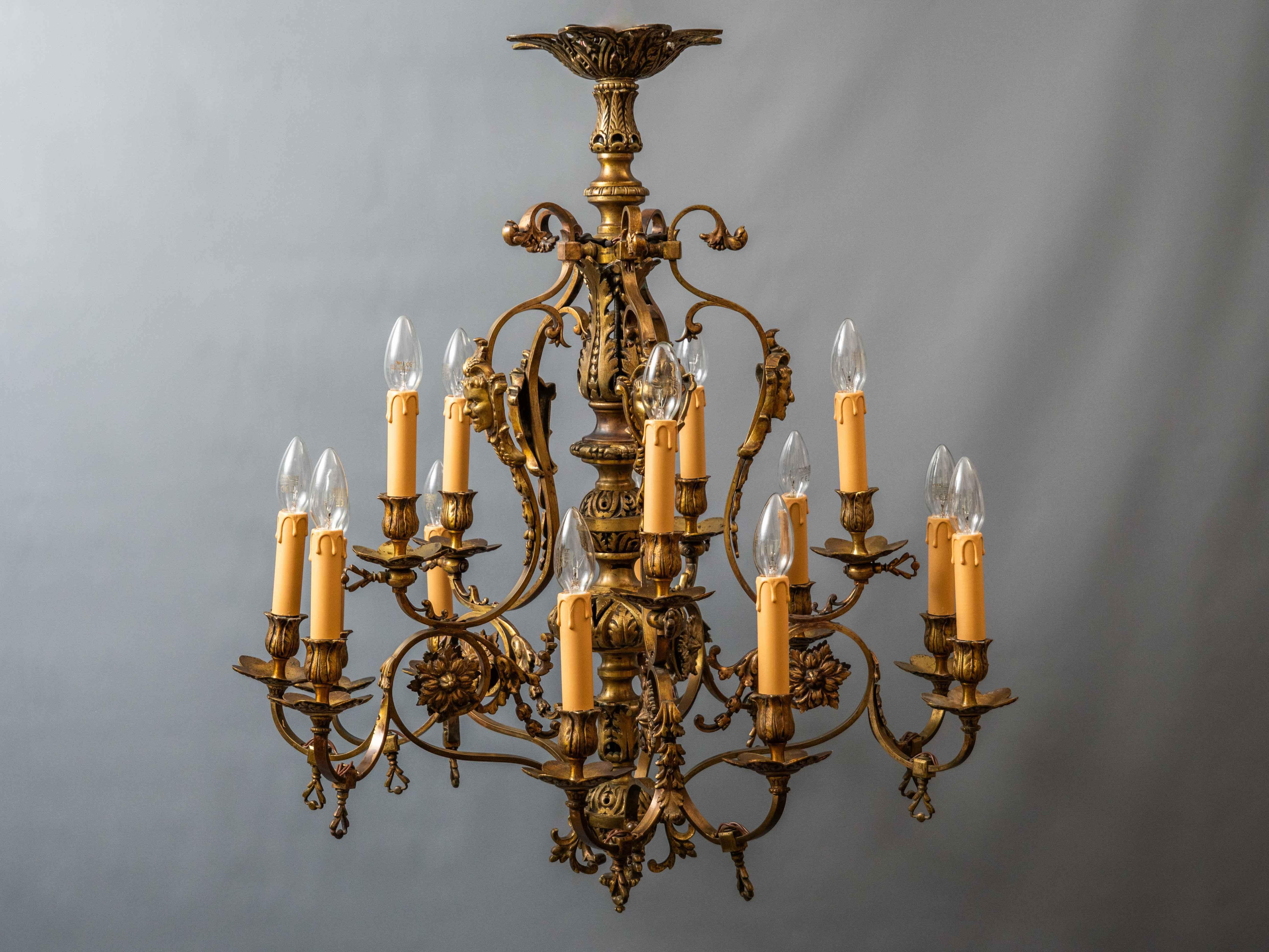 19th Century Antique chandelier for 15 bulbs For Sale