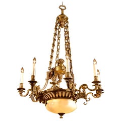 Antique Chandelier. Gilt bronze and alabaster chandelier